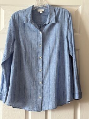 J. Jill Blue Long Sleeve Linen-Blend Blouse, Size L, Excellent Condition